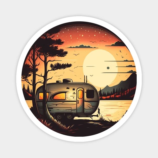 Camping Adventure Sunset, Camping Van Magnet by logiamerch